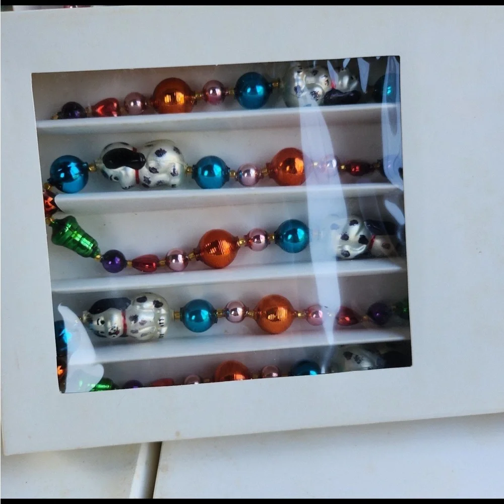 Vintage Hand Painted Dalmation Glass Christmas 6ft Garland (like Radko).